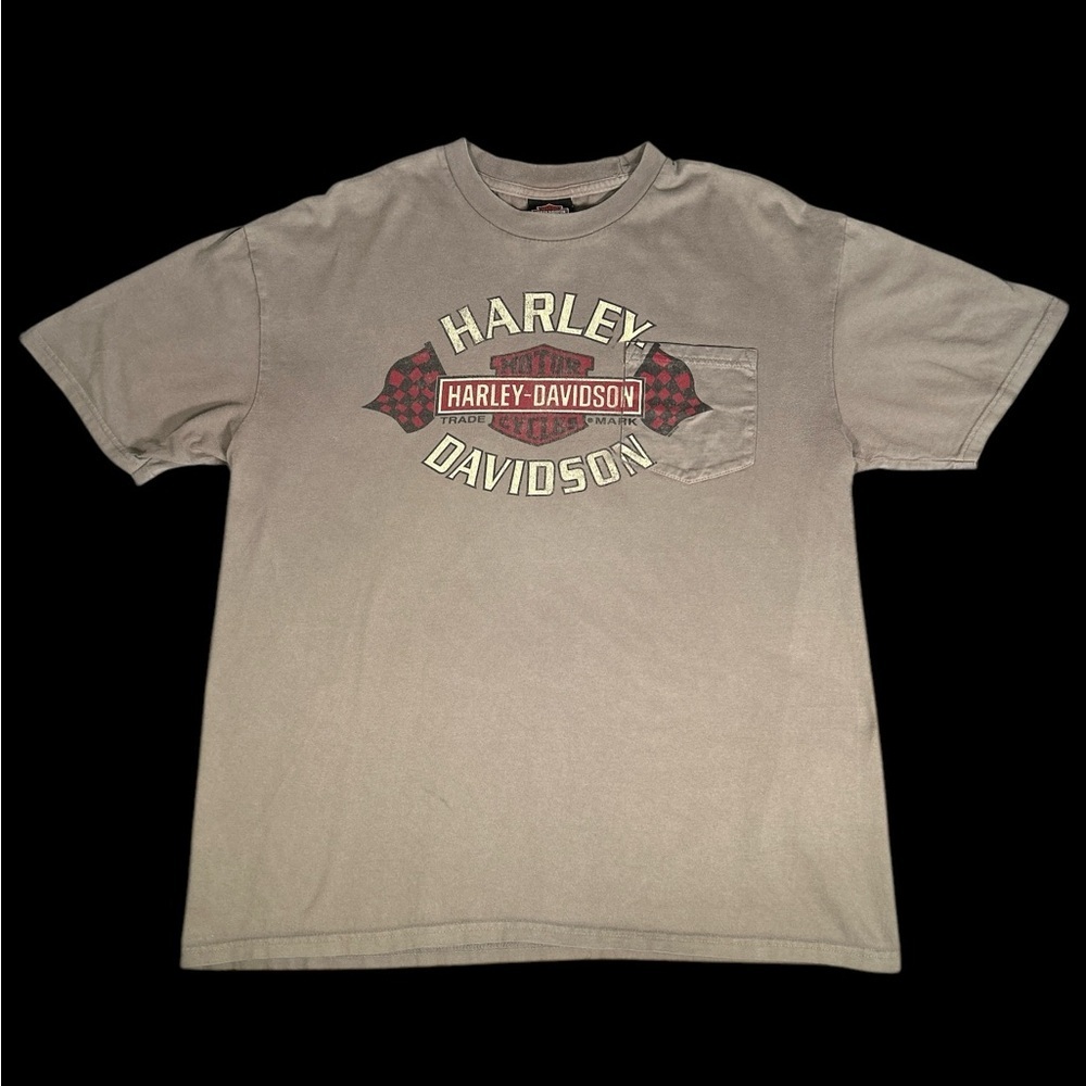 Harley-Davidson Z&M Greenberg, PA Tan T-shirt Sz L Front Pocket